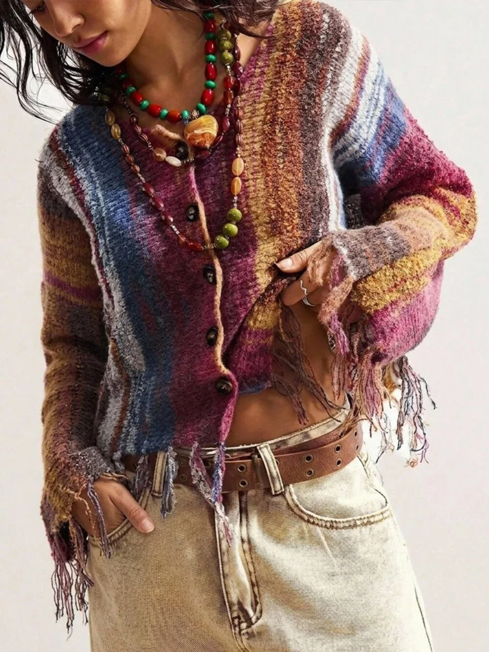 Multicolor Casual Women's Long Sleeve knit sweater Cardigan